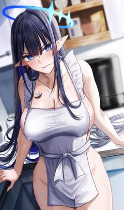 Rin gripping in naked apron (Nick) [Blue Archive]