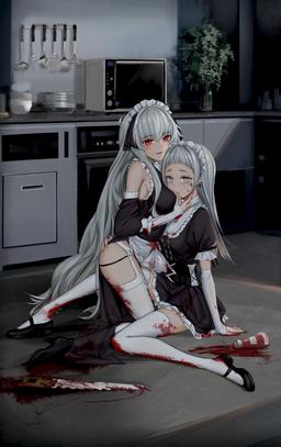 POV:You woke up from loud noise coming from a kitchen and so you decide check it up only for you to see two of your maids being covered in Ketchup