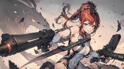 Anime Girl Red Hair Guns Sci Fi [3840x2160]