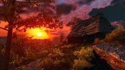 The Witcher 3, house at sunset scenery [3840 x 2160]